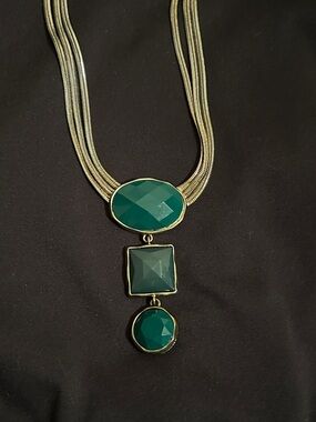 Bijoux Terner Gold-Tone Necklace with Teal Gemstone Drops